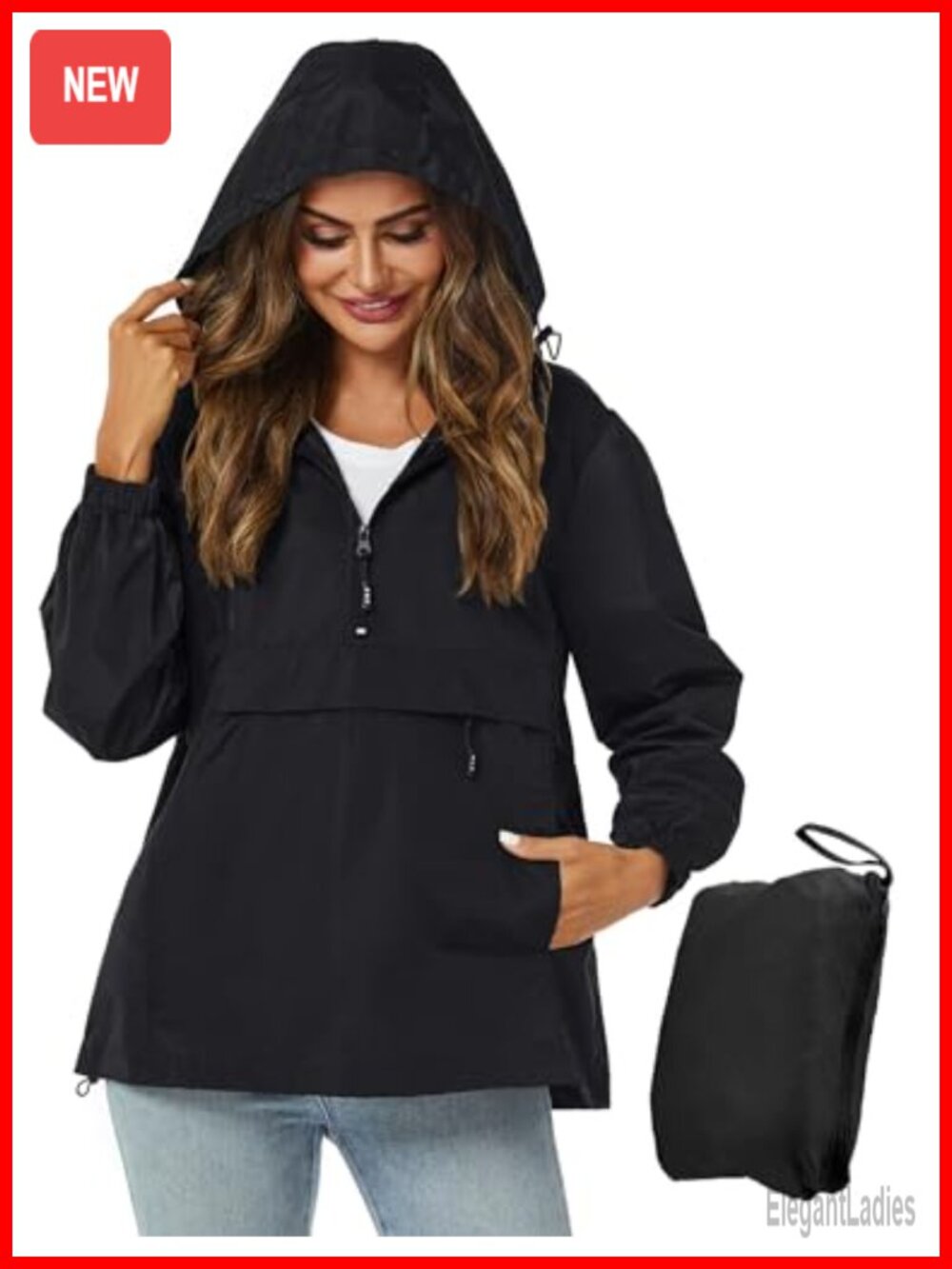Womens Lightweight Packable Rain Jacket Hooded Windbreaker Waterproof Breathable